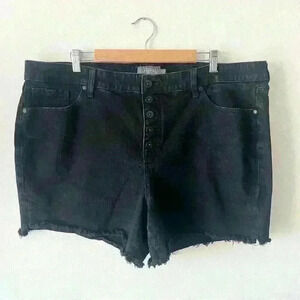 Torrid Sz 22 Womens Plus Size Button Fly Cut Off Black Denim Shorts Stretch